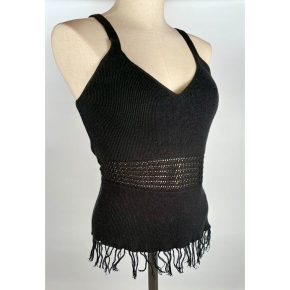 Boho Knit Tank Top Goth Fringe Women SMALL Cottage Cowgirl Y2k - Picture 2 of 7